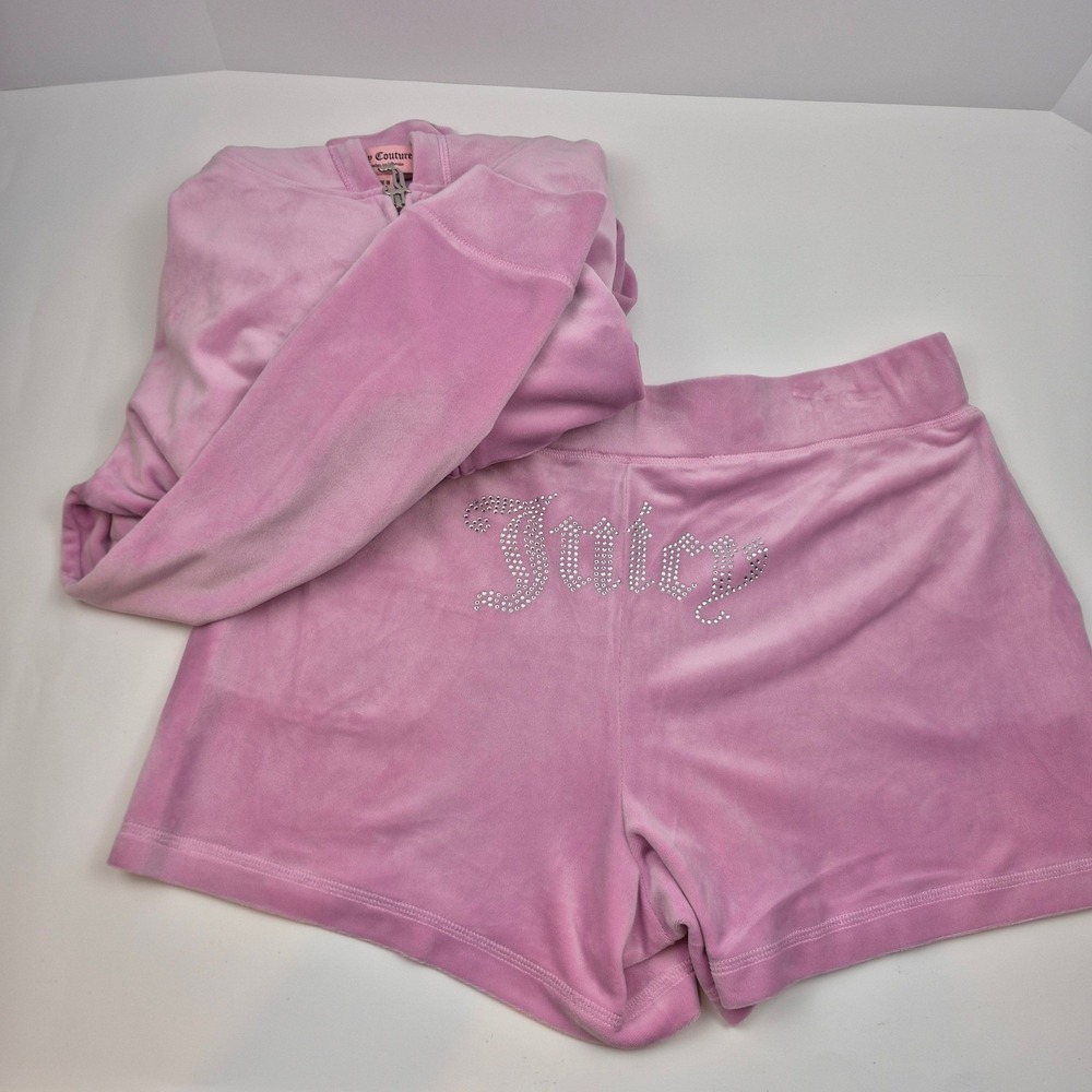 Juicy Couture Velour Hoodie & Shorts Tracksuit Set Dewberry Purple‎ L NWT